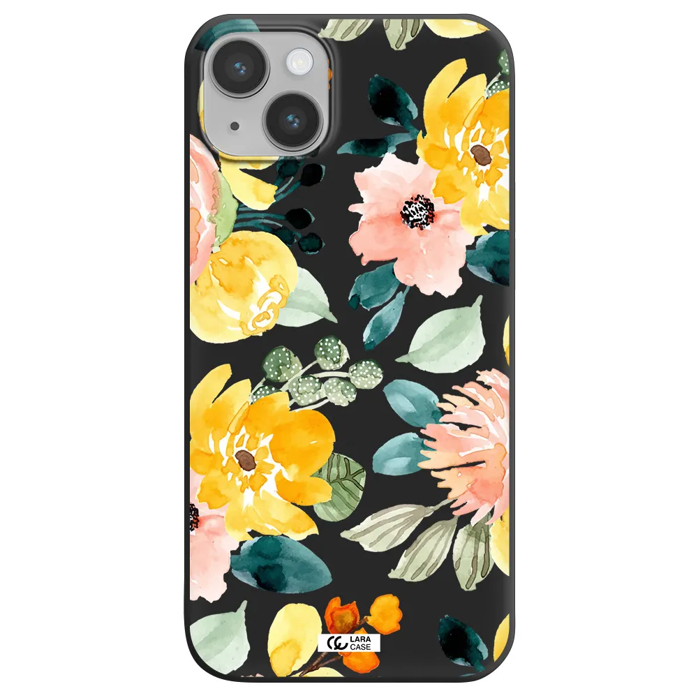 Watercolor Flowers Apple iPhone 14 plus Silicone black Case
