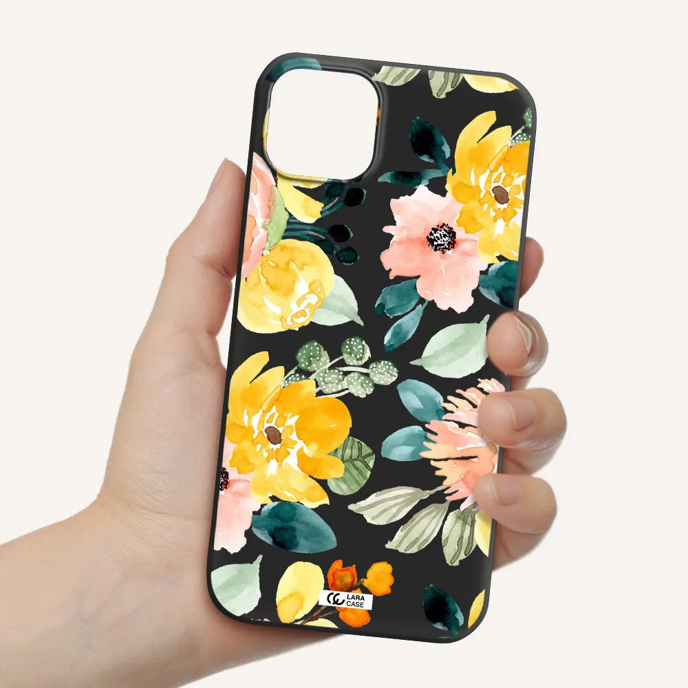 Watercolor Flowers Apple iPhone 14 plus Silicone black Case
