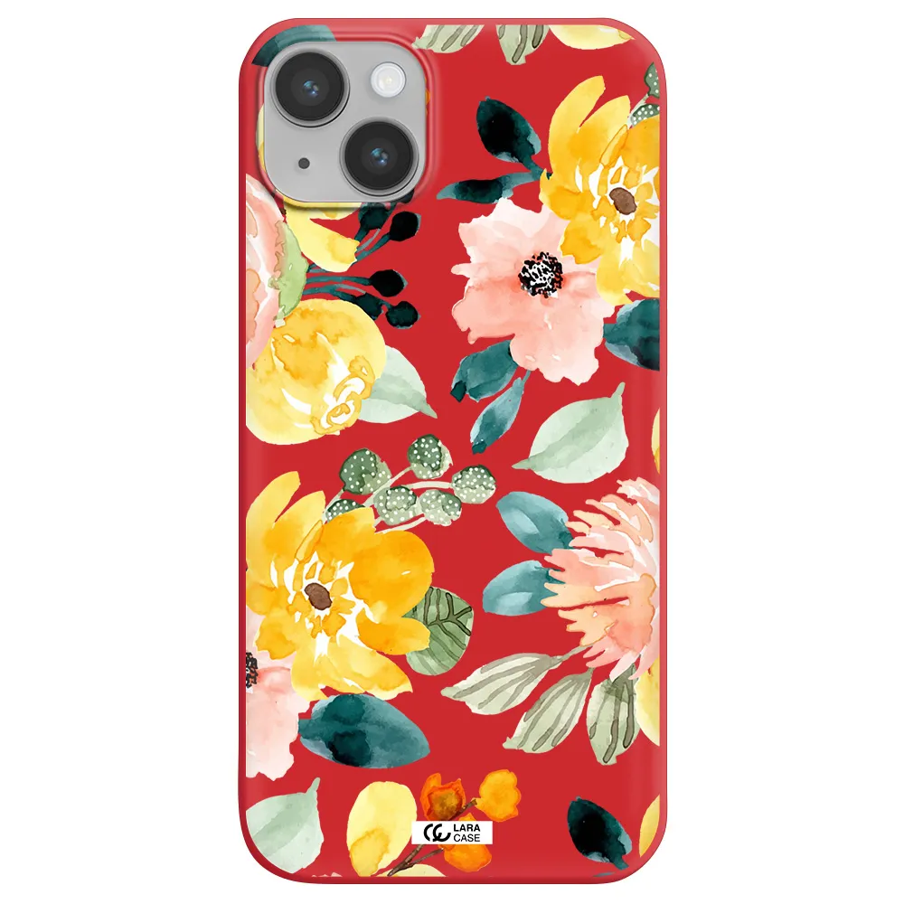 Watercolor Flowers Apple iPhone 14 plus Silicone Imperial Red Case