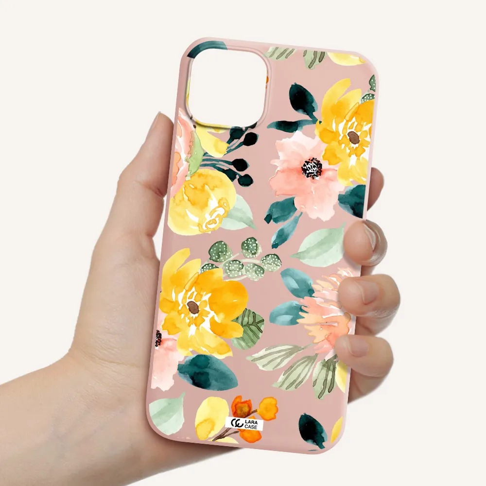 Watercolor Flowers Apple iPhone 14 plus Silicone pastel pink Case