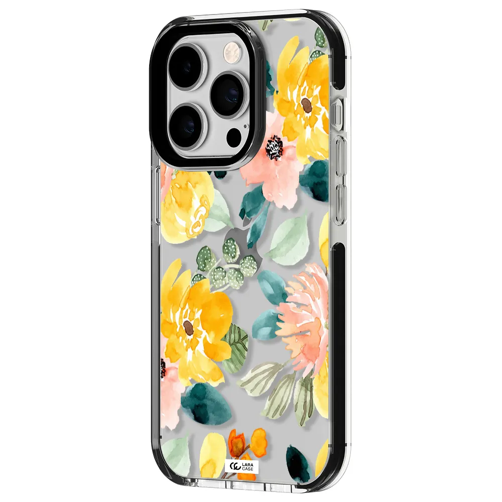 Watercolor Flowers Apple iPhone 14 pro impact black border Case