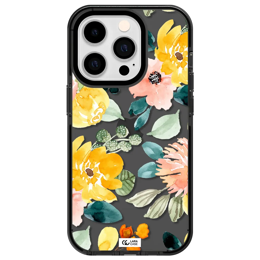 Watercolor Flowers Apple iPhone 14 pro impact Smoke Black Case
