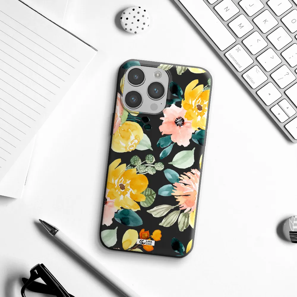Watercolor Flowers Apple iPhone 14 pro max Silicone black Case