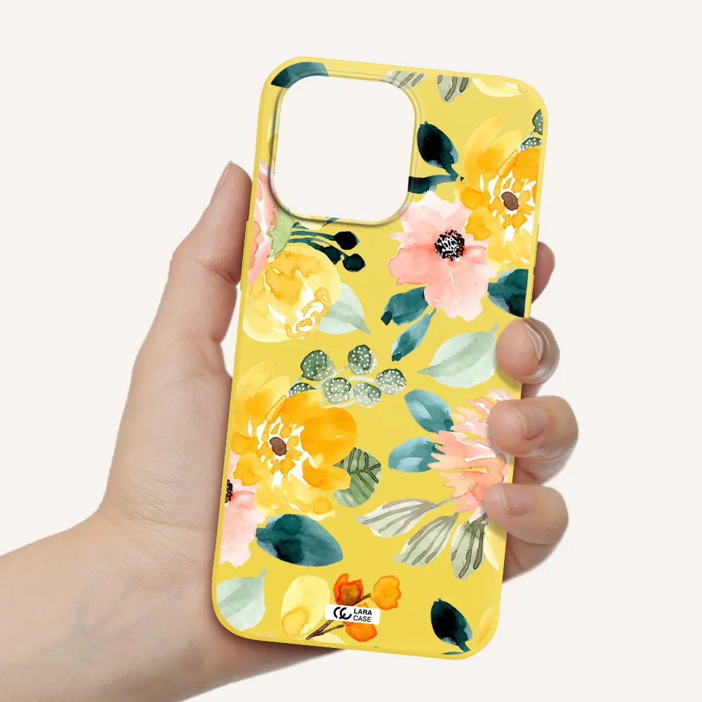 Watercolor Flowers Apple iPhone 14 pro max Silicone canary yellow Case