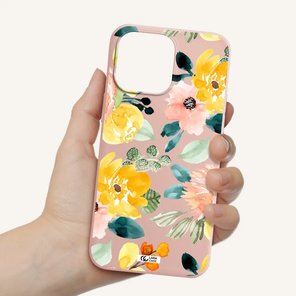 Watercolor Flowers Apple iPhone 14 pro max Silicone pastel pink Case