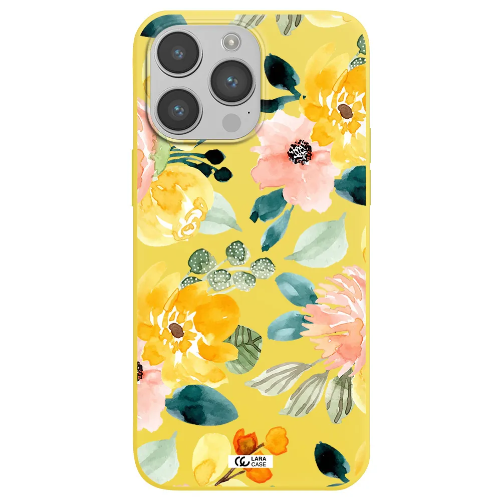 Watercolor Flowers Apple iPhone 14 pro Silicone canary yellow Case