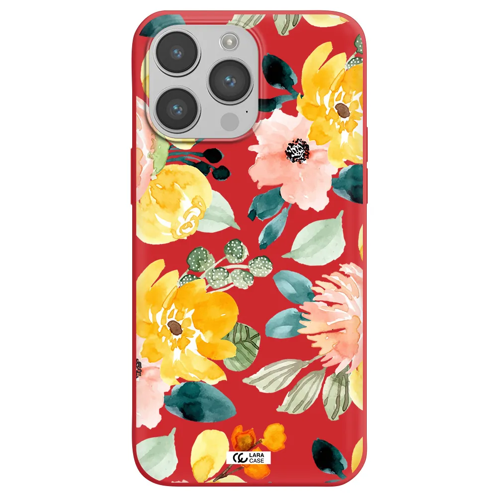 Watercolor Flowers Apple iPhone 14 pro Silicone Imperial Red Case
