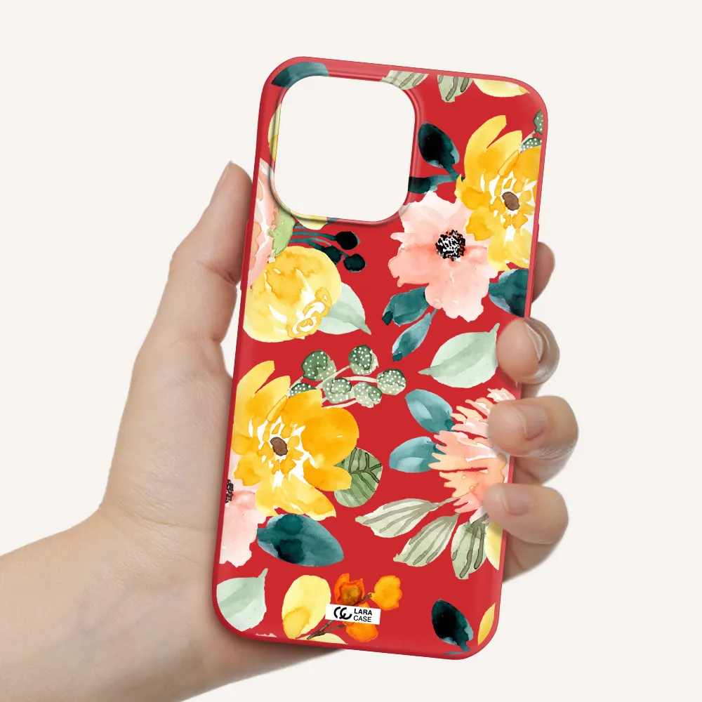 Watercolor Flowers Apple iPhone 14 pro Silicone Imperial Red Case