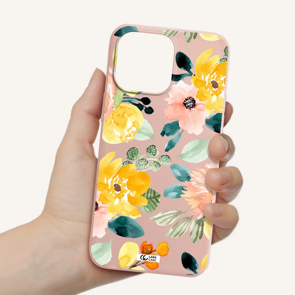 Watercolor Flowers Apple iPhone 14 pro Silicone pastel pink Case