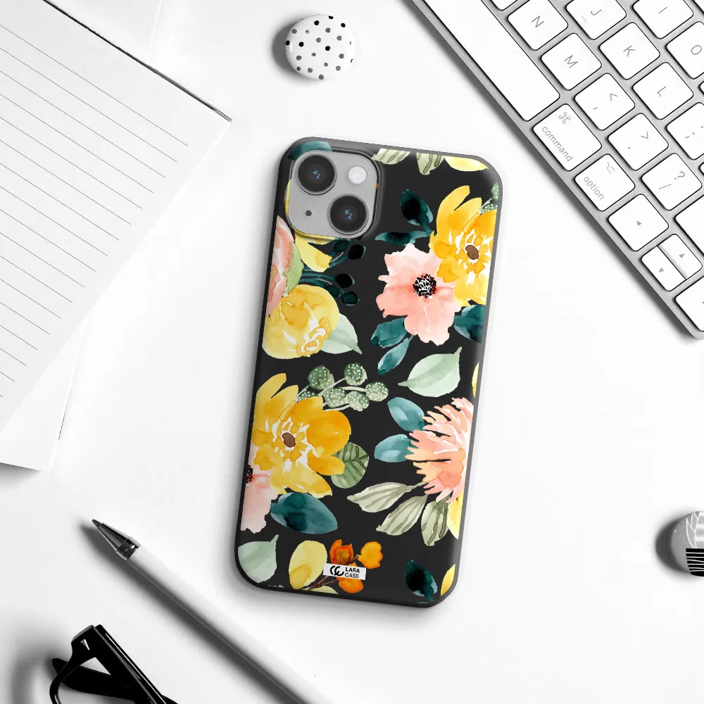 Watercolor Flowers Apple iPhone 14 Silicone black Case