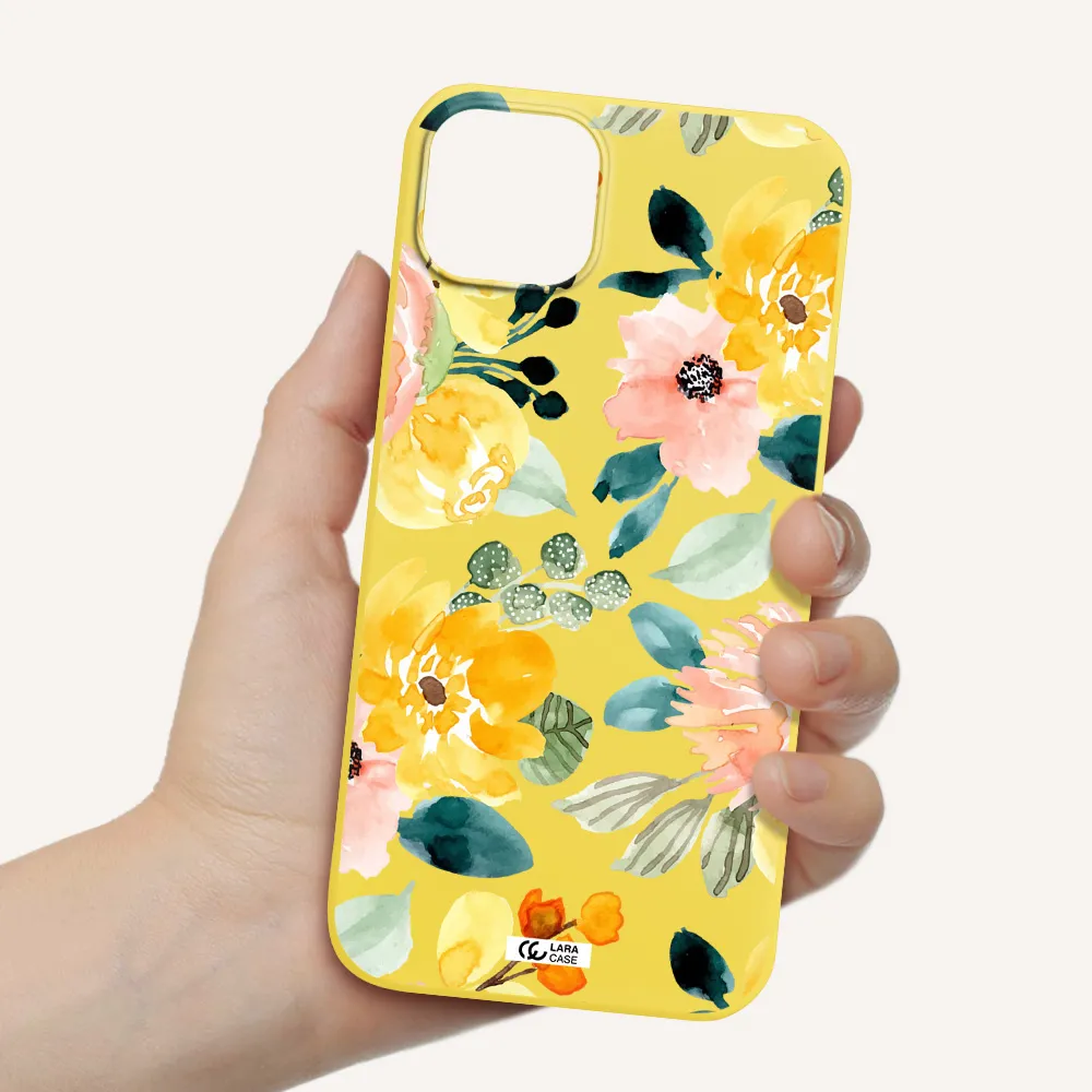 Watercolor Flowers Apple iPhone 14 Silicone canary yellow Case