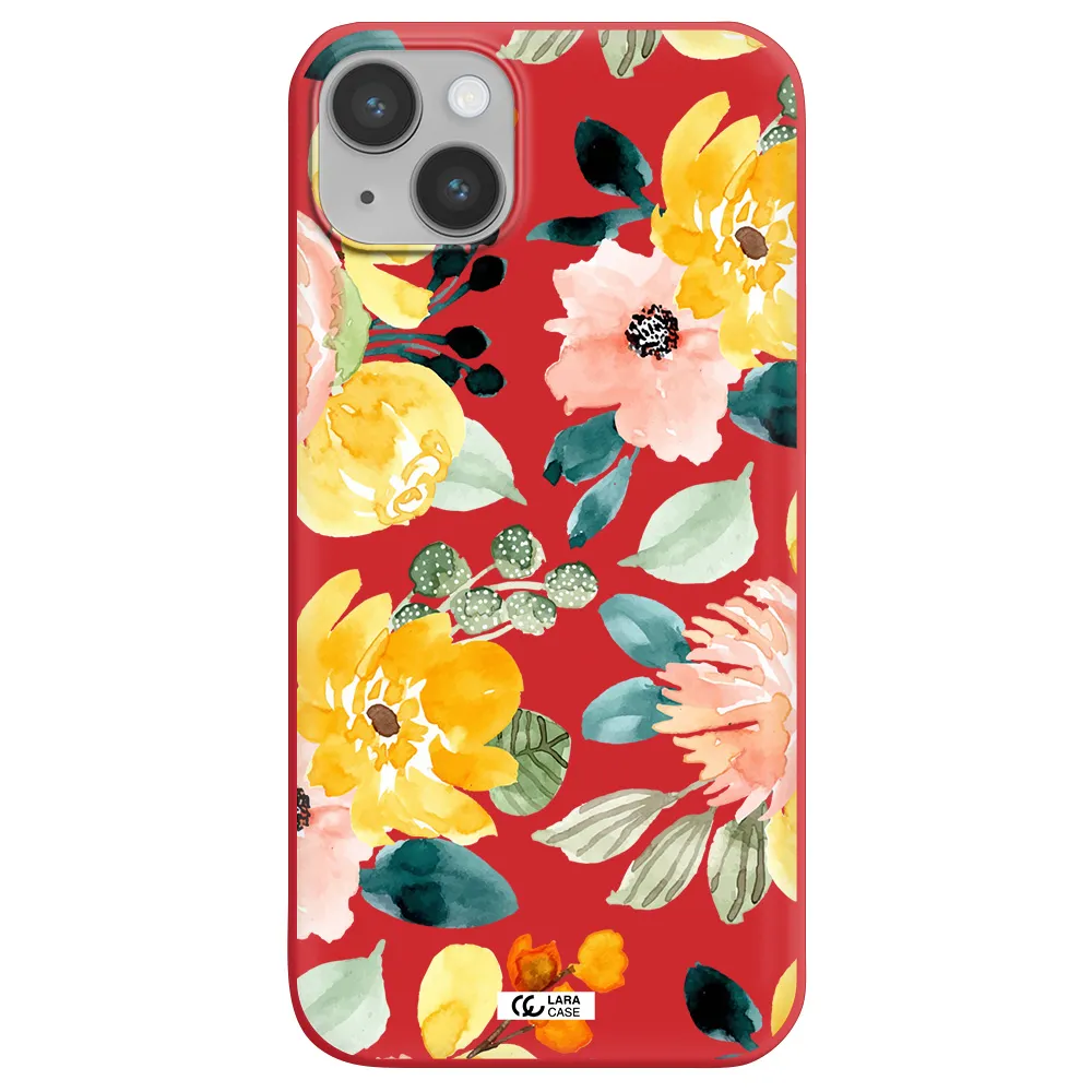 Watercolor Flowers Apple iPhone 14 Silicone Imperial Red Case