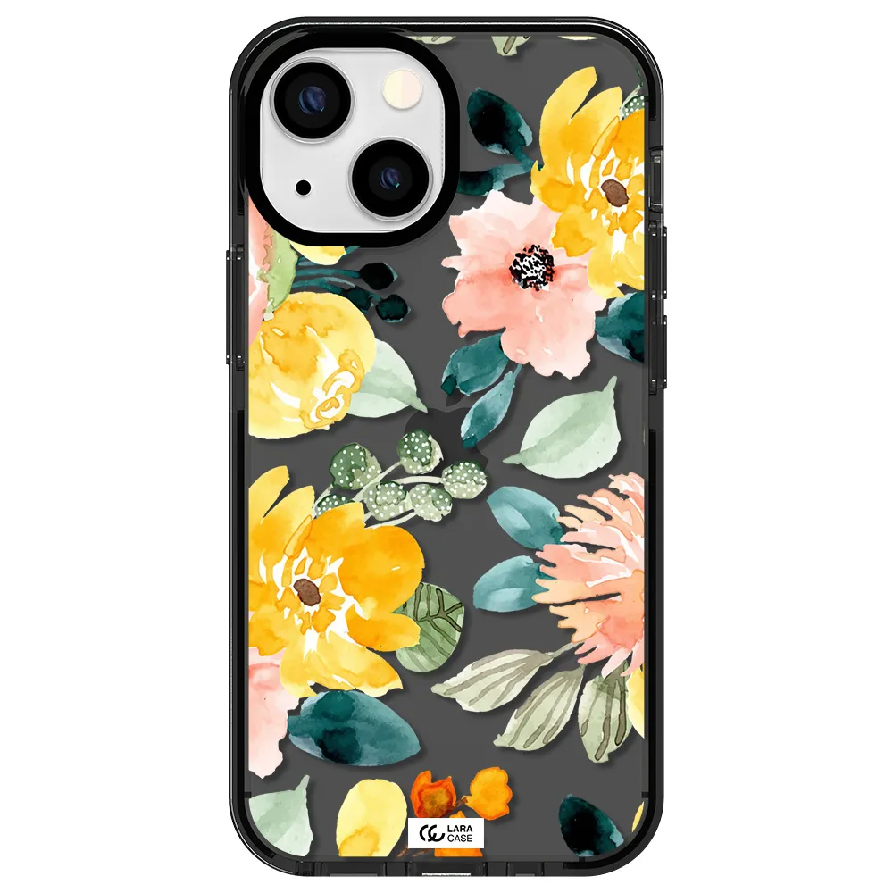 Watercolor Flowers Apple iPhone 15 impact Smoke Black Case