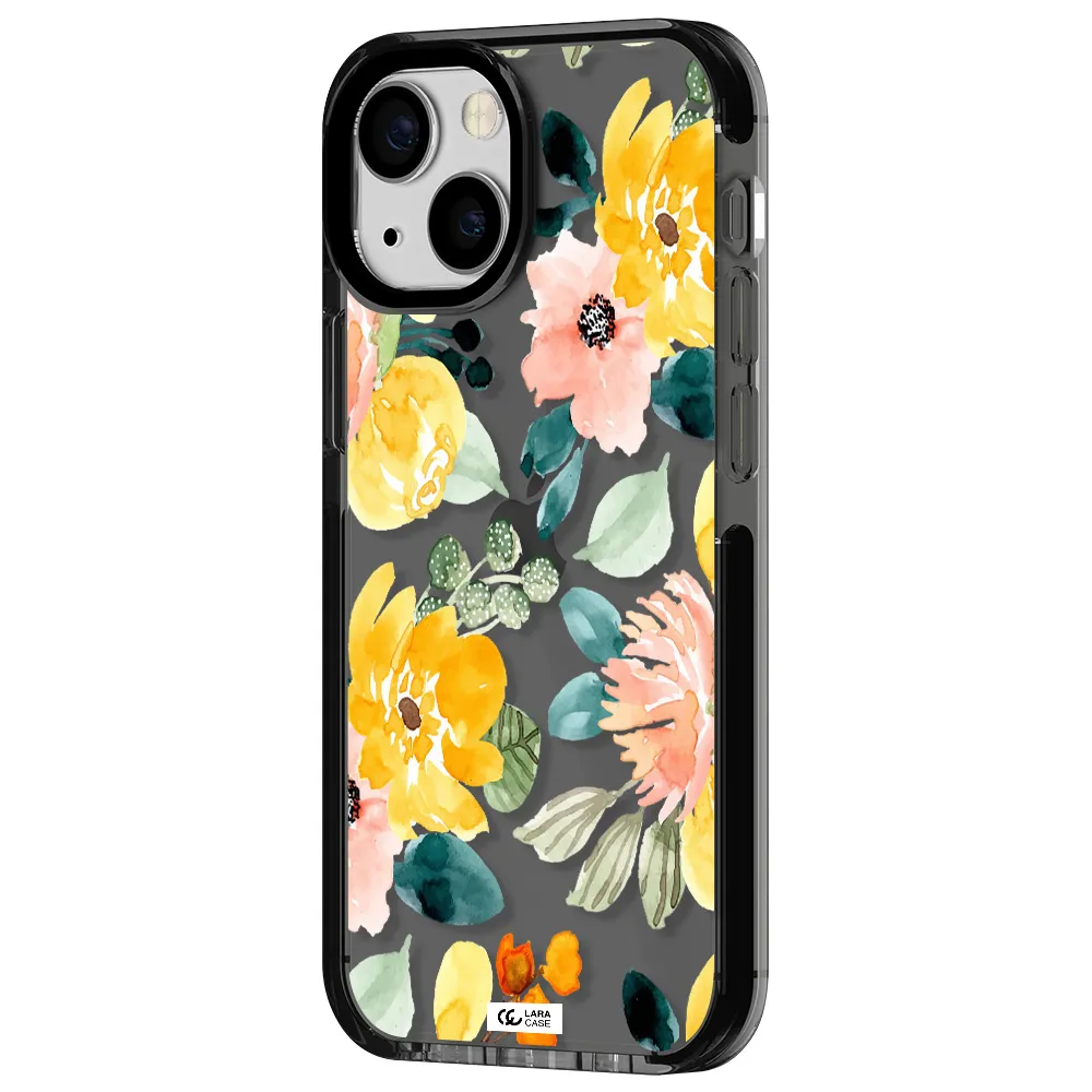 Watercolor Flowers Apple iPhone 15 impact Smoke Black Case