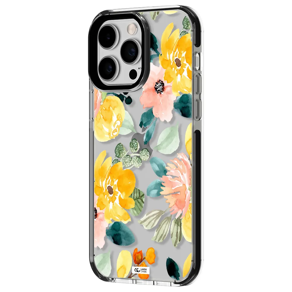 Watercolor Flowers Apple iPhone 15 Pro impact black border Case