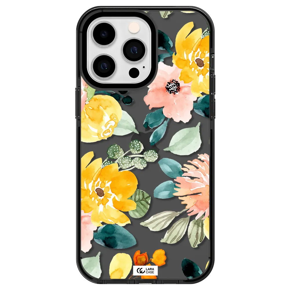 Watercolor Flowers Apple iPhone 15 Pro impact Smoke Black Case