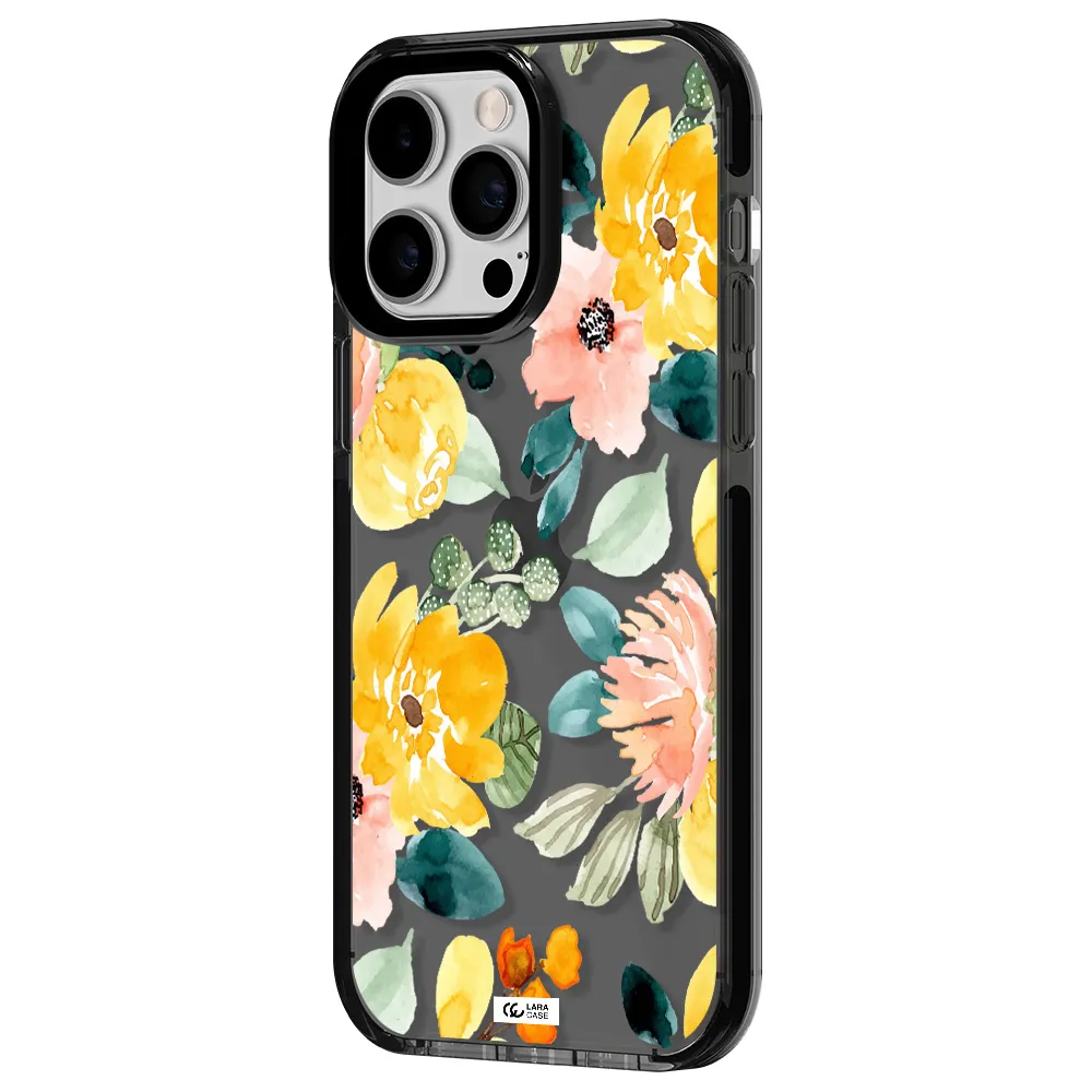 Watercolor Flowers Apple iPhone 15 Pro impact Smoke Black Case