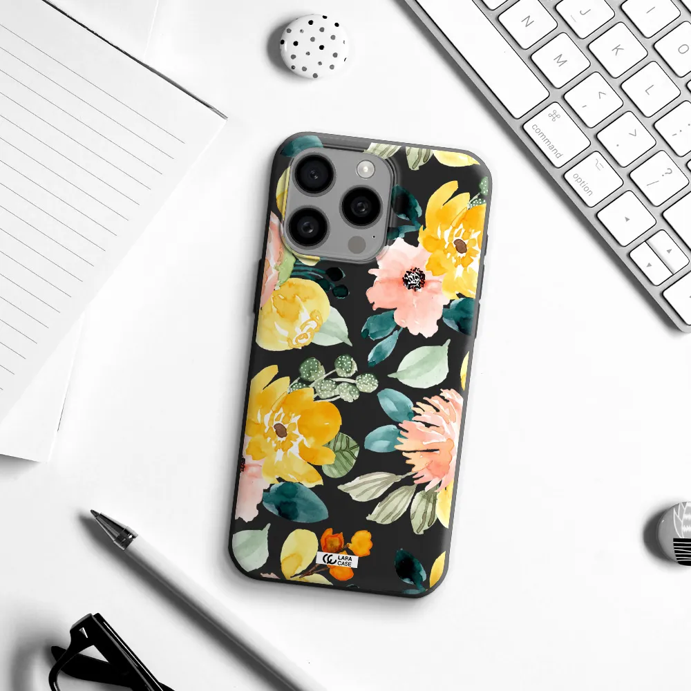 Watercolor Flowers Apple Iphone 15 Pro max Silicone black Case