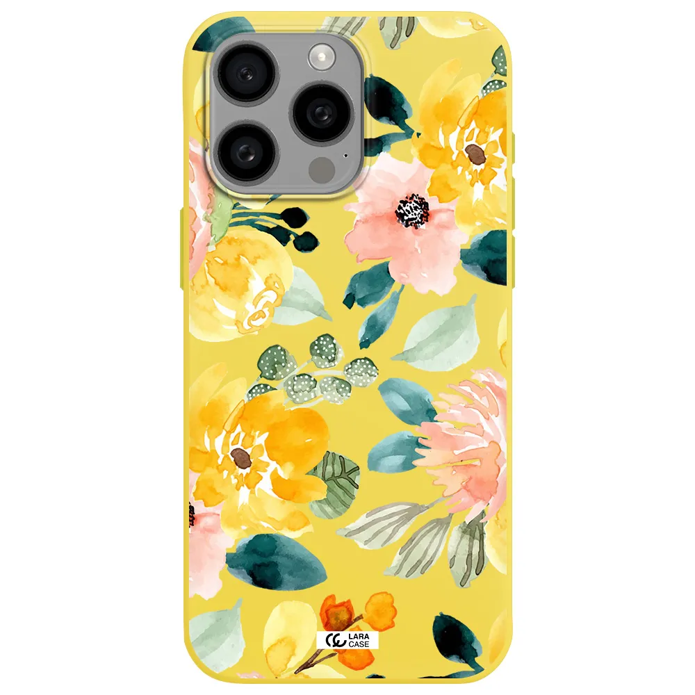 Watercolor Flowers Apple Iphone 15 Pro max Silicone canary yellow Case
