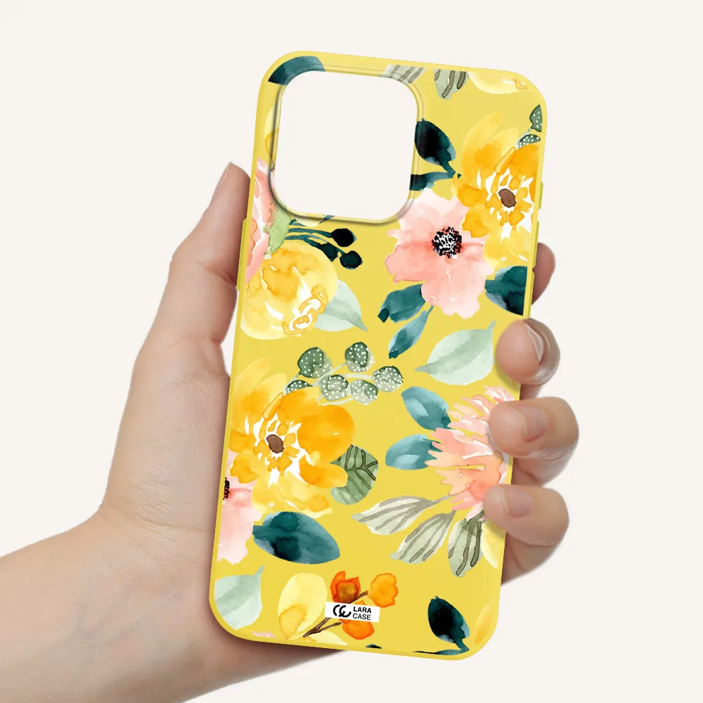 Watercolor Flowers Apple Iphone 15 Pro max Silicone canary yellow Case