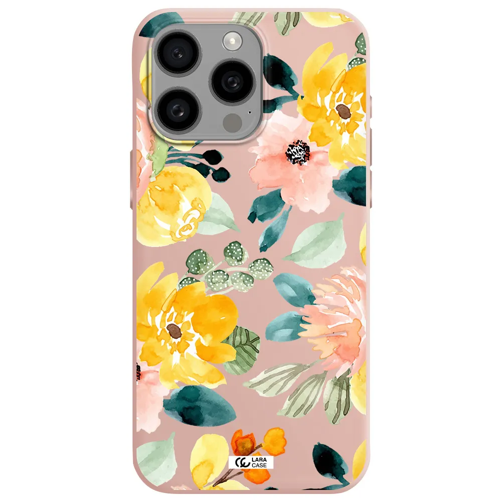 Watercolor Flowers Apple Iphone 15 Pro max Silicone pastel pink Case