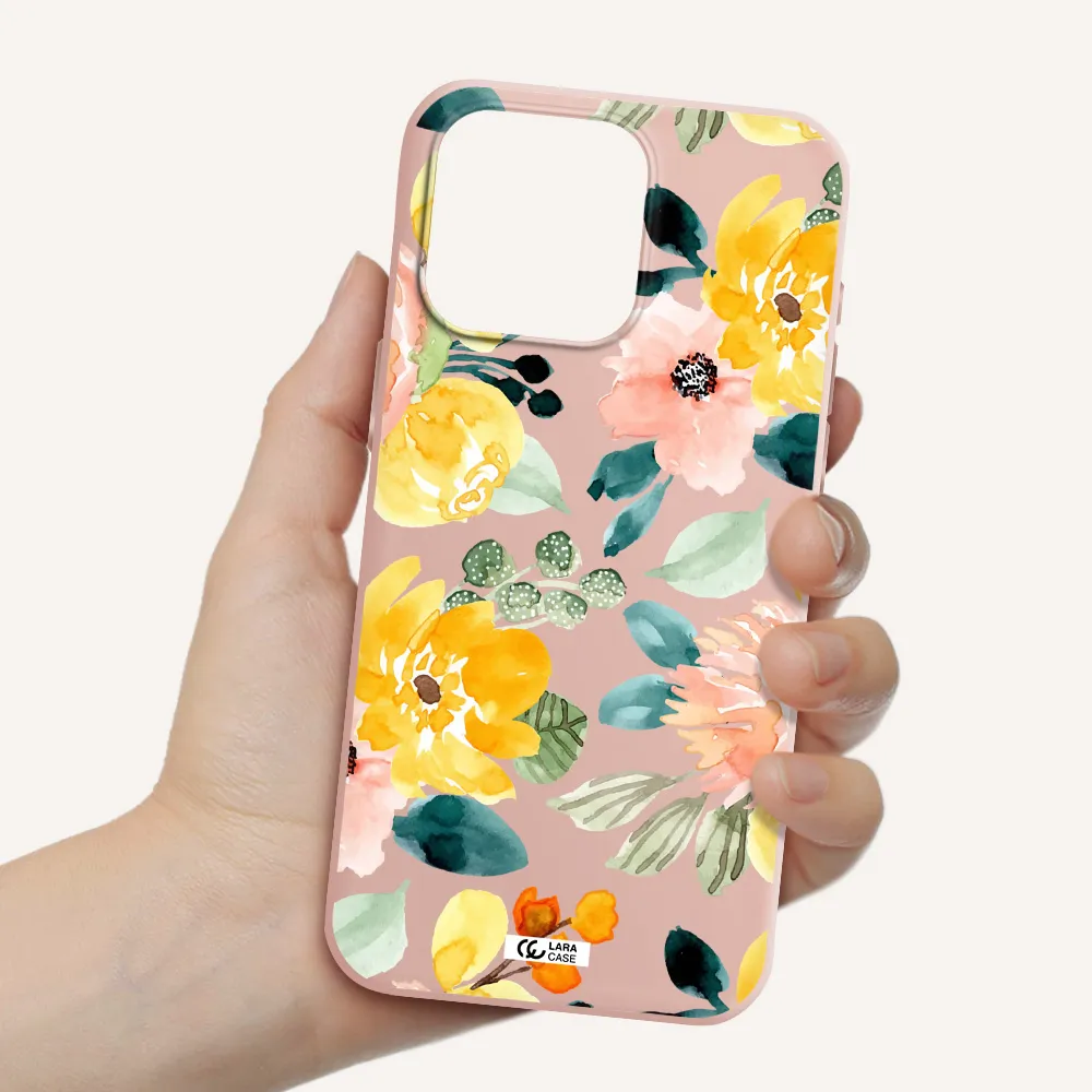Watercolor Flowers Apple Iphone 15 Pro max Silicone pastel pink Case