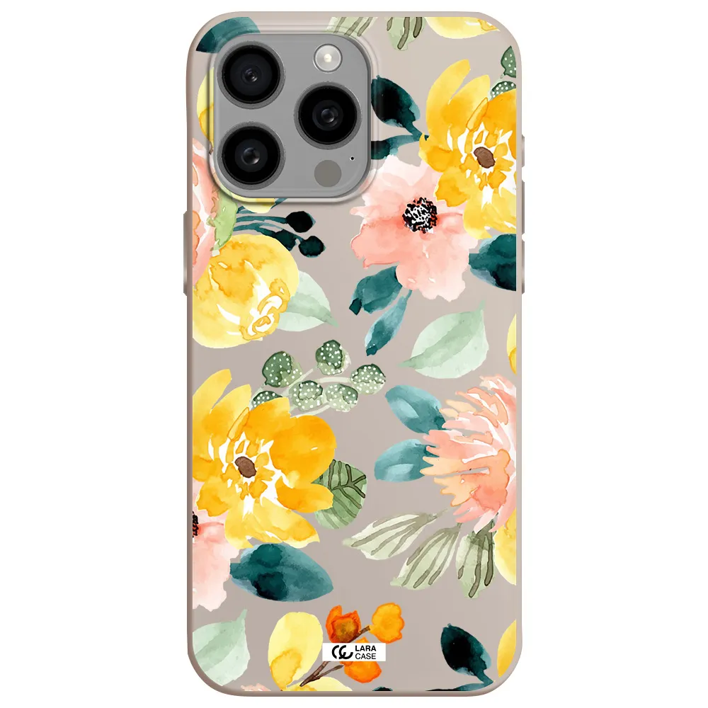 Watercolor Flowers Apple Iphone 15 Pro max Silicone Stone Case