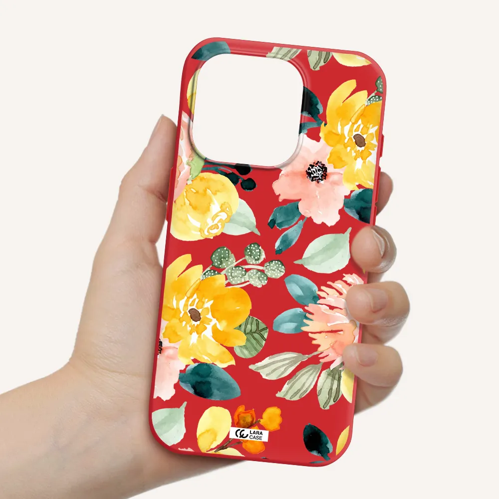 Watercolor Flowers Apple Iphone 15 Pro Silicone Imperial Red Case