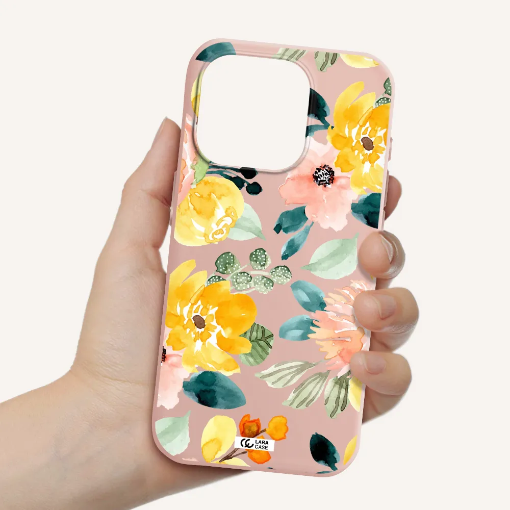 Watercolor Flowers Apple Iphone 15 Pro Silicone Pastel Pink Case