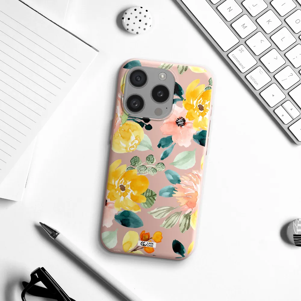 Watercolor Flowers Apple Iphone 15 Pro Silicone Pastel Pink Case