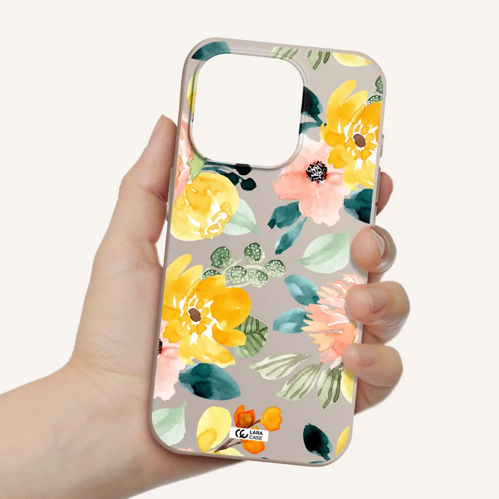 Watercolor Flowers Apple Iphone 15 Pro Silicone Stone Case