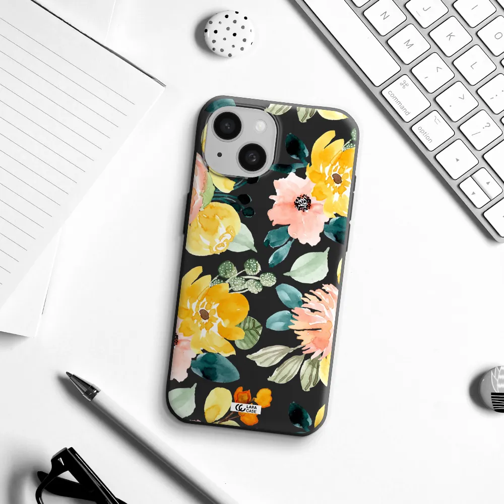 Watercolor Flowers Apple iPhone 15 Silicone black Case