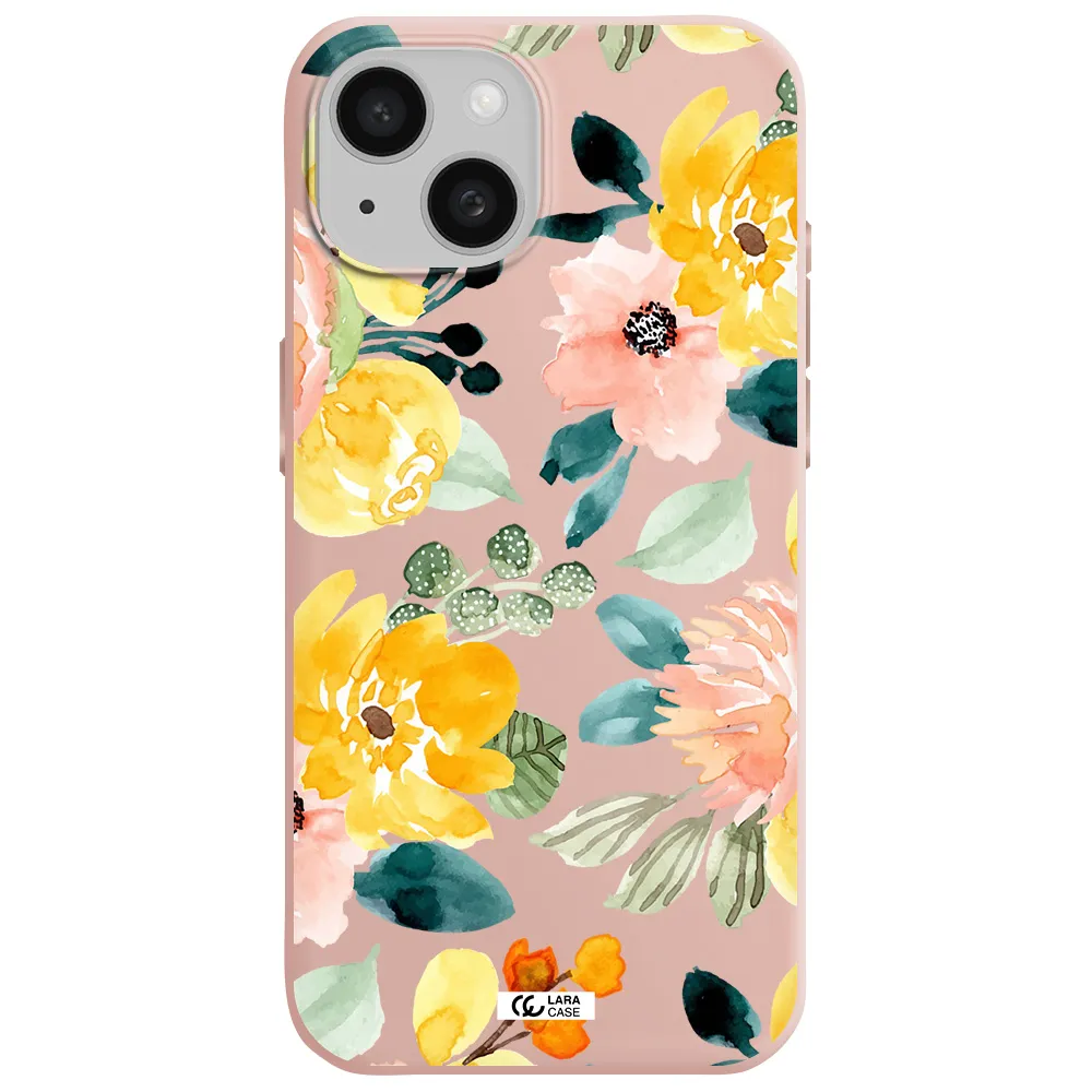 Watercolor Flowers Apple Iphone 15 Silicone Pastel Pink Case
