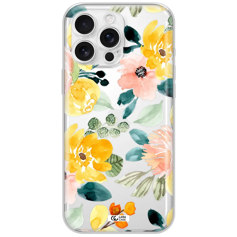 Watercolor Flowers Apple Iphone 16 Pro Max Clear Tpu Case