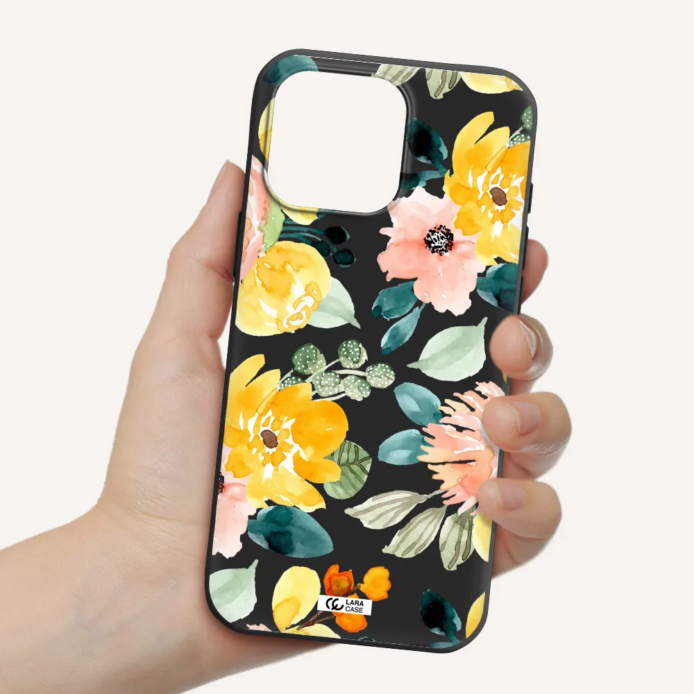 Watercolor Flowers Apple Iphone 16 Pro Max Silicone Black Case