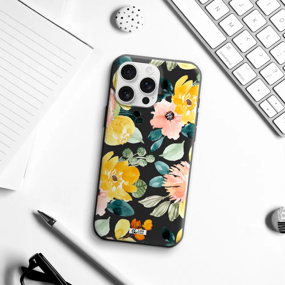 Watercolor Flowers Apple Iphone 16 Pro Max Silicone Black Case