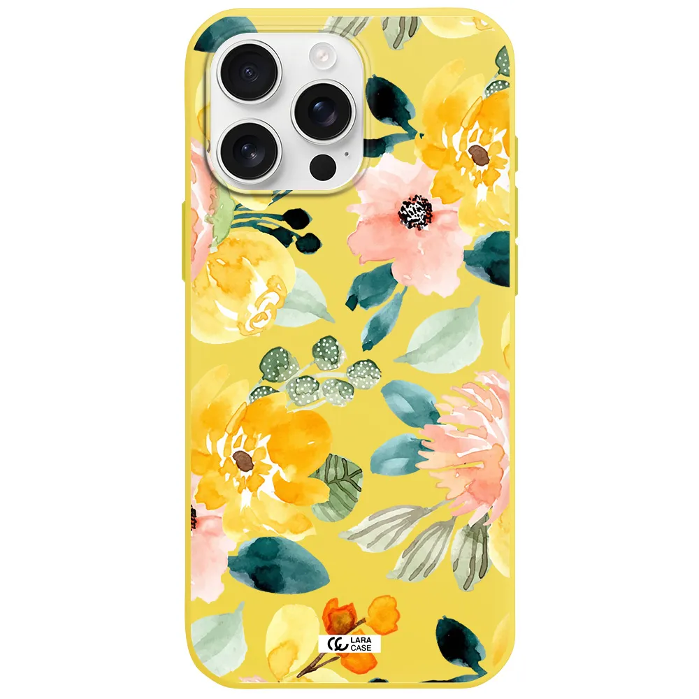 Watercolor Flowers Apple Iphone 16 Pro Max Silicone Canary Yellow Case
