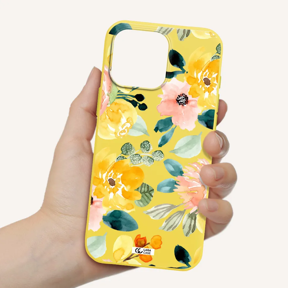 Watercolor Flowers Apple Iphone 16 Pro Max Silicone Canary Yellow Case