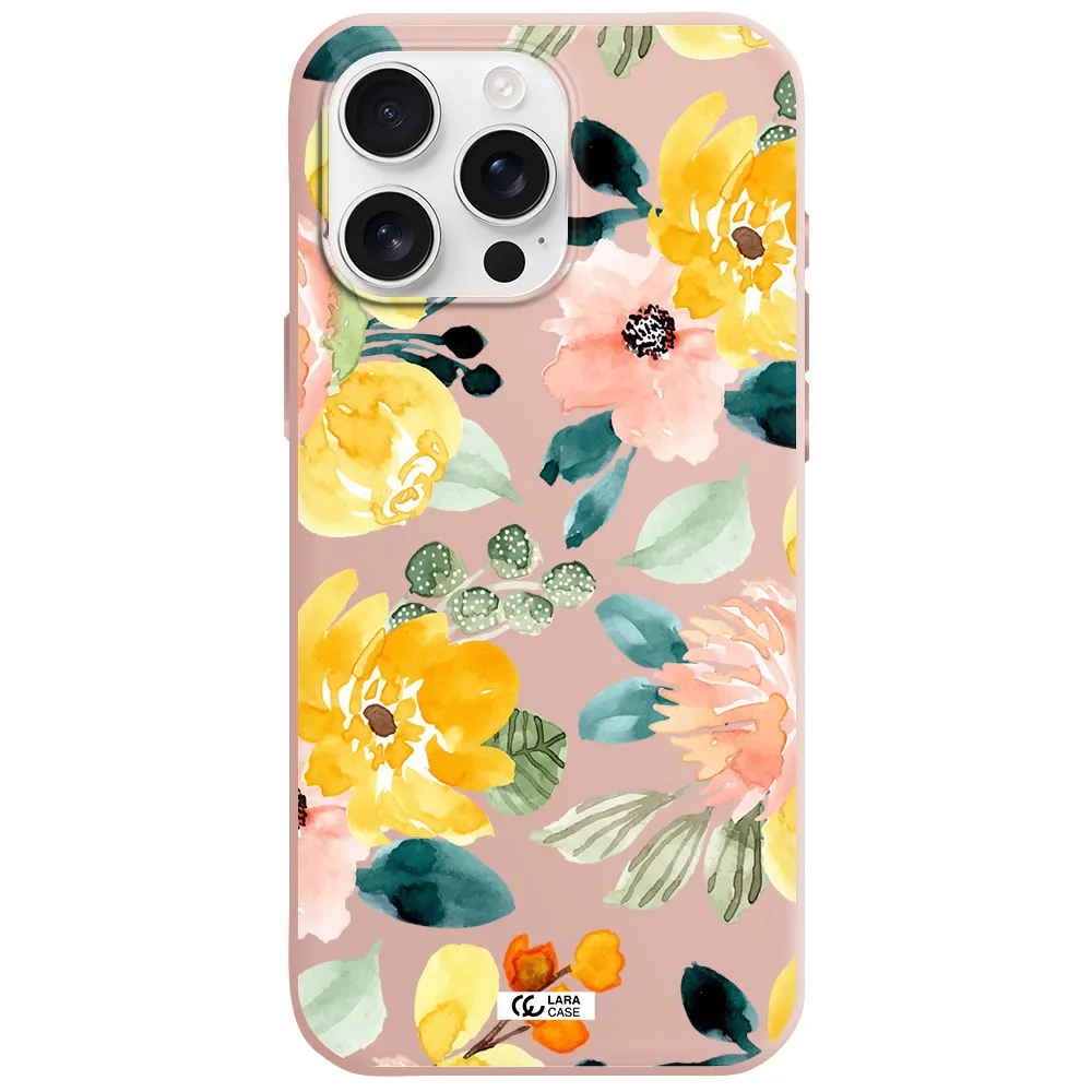Watercolor Flowers Apple Iphone 16 Pro Max Silicone Pastel Pink Case