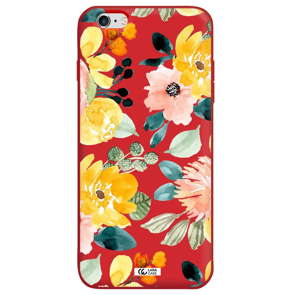 Watercolor Flowers Apple iPhone 6 plus Silicone Imperial Red Case