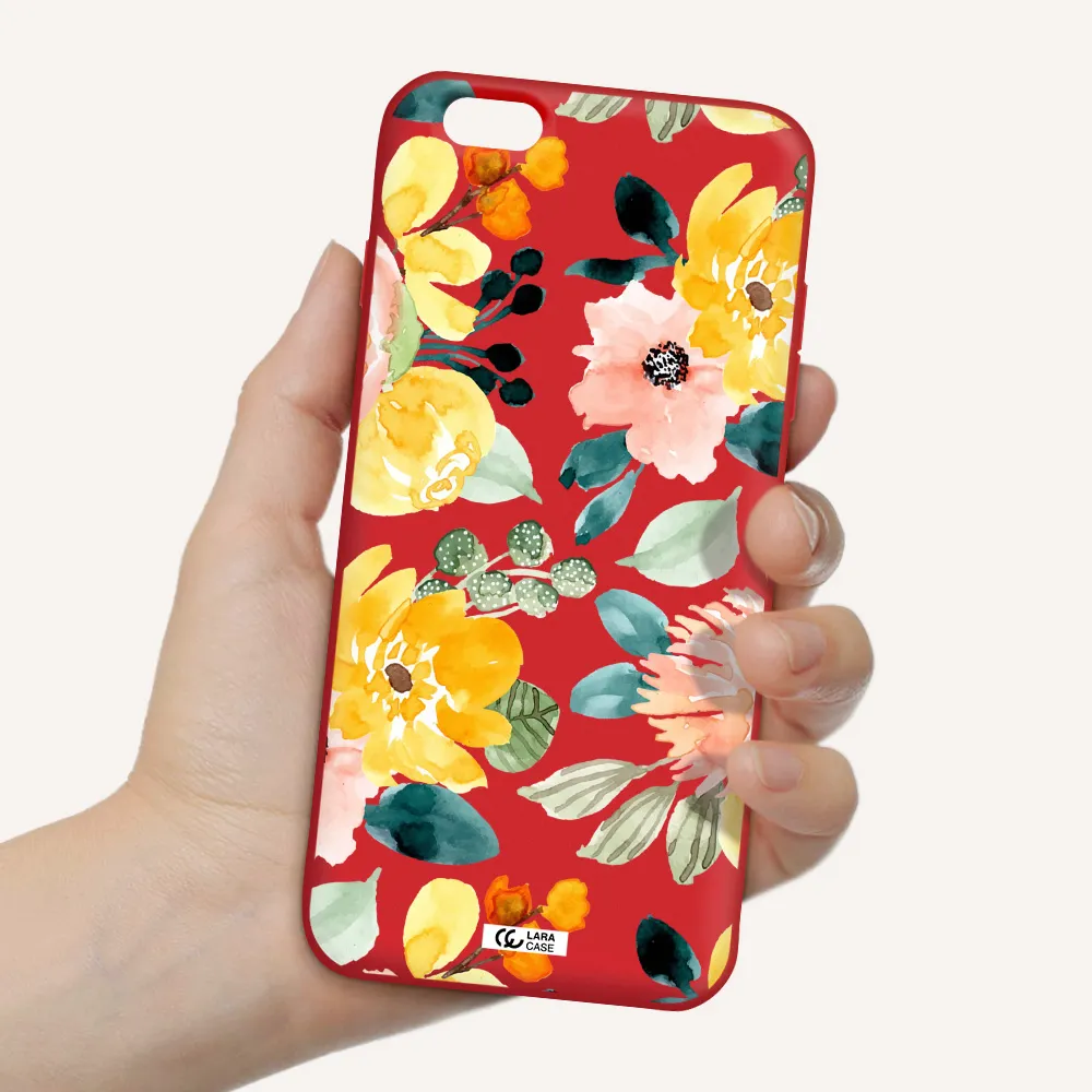 Watercolor Flowers Apple iPhone 6 plus Silicone Imperial Red Case