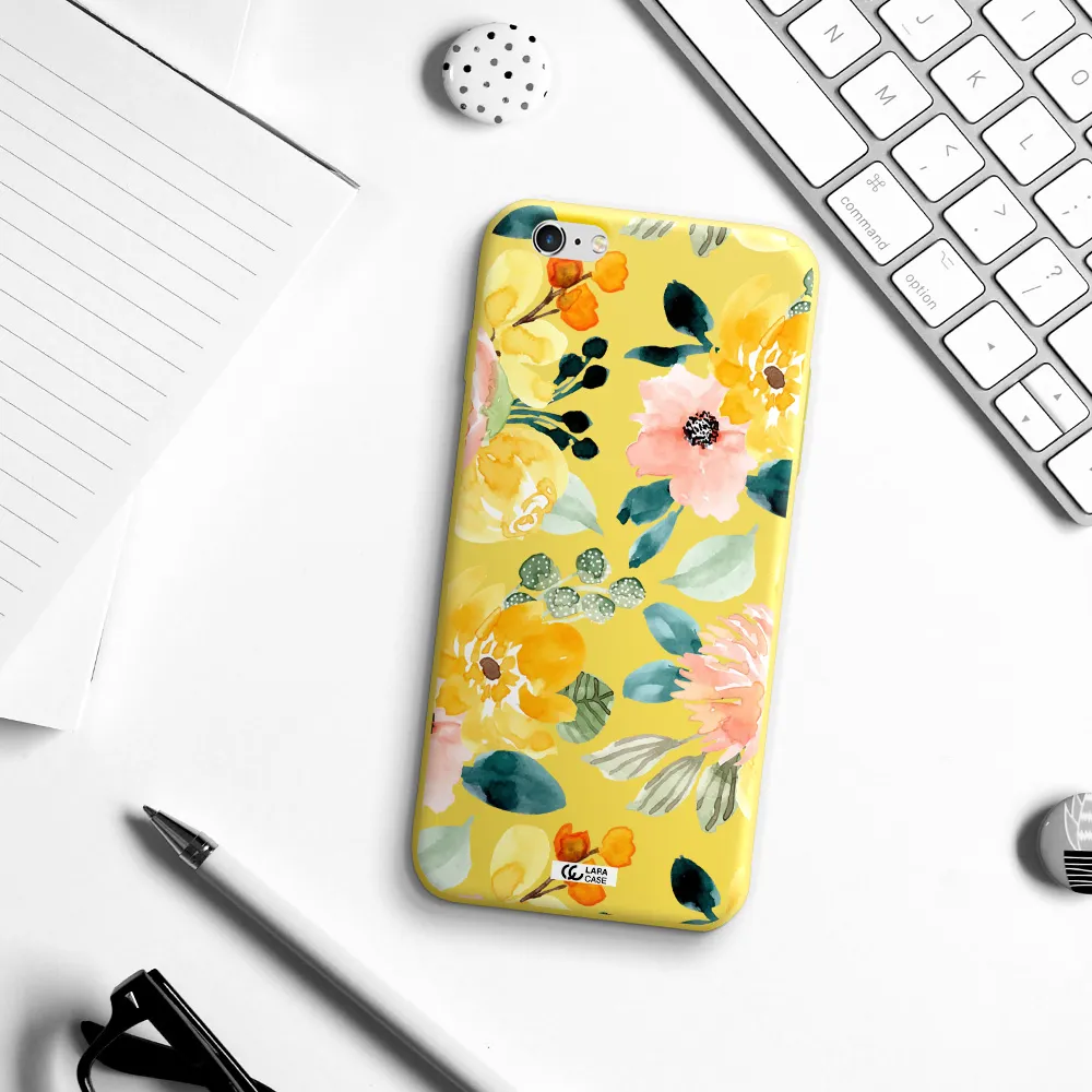 Watercolor Flowers Apple iPhone 6 s plus Silicone canary yellow Case
