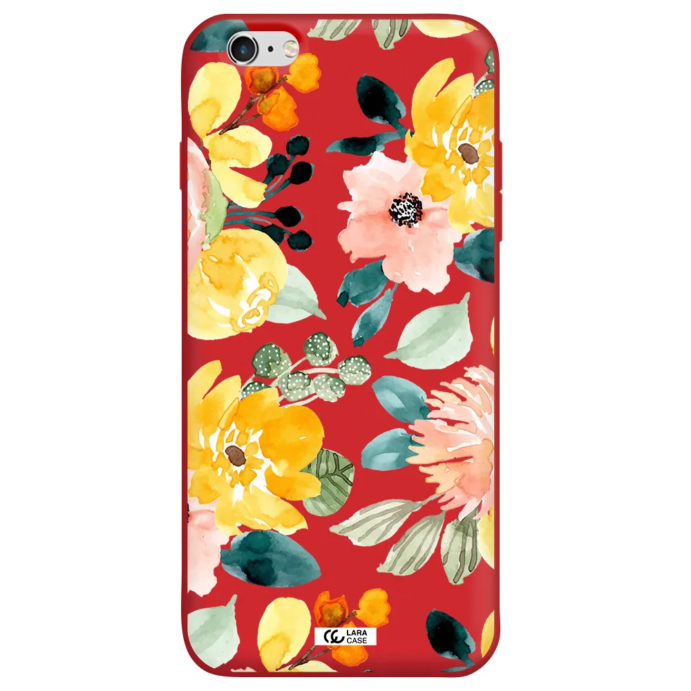 Watercolor Flowers Apple iPhone 6 s plus Silicone Imperial Red Case