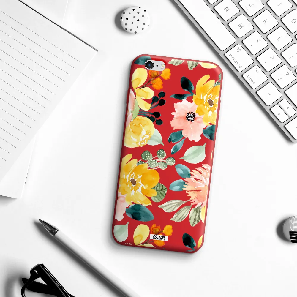 Watercolor Flowers Apple iPhone 6 s plus Silicone Imperial Red Case
