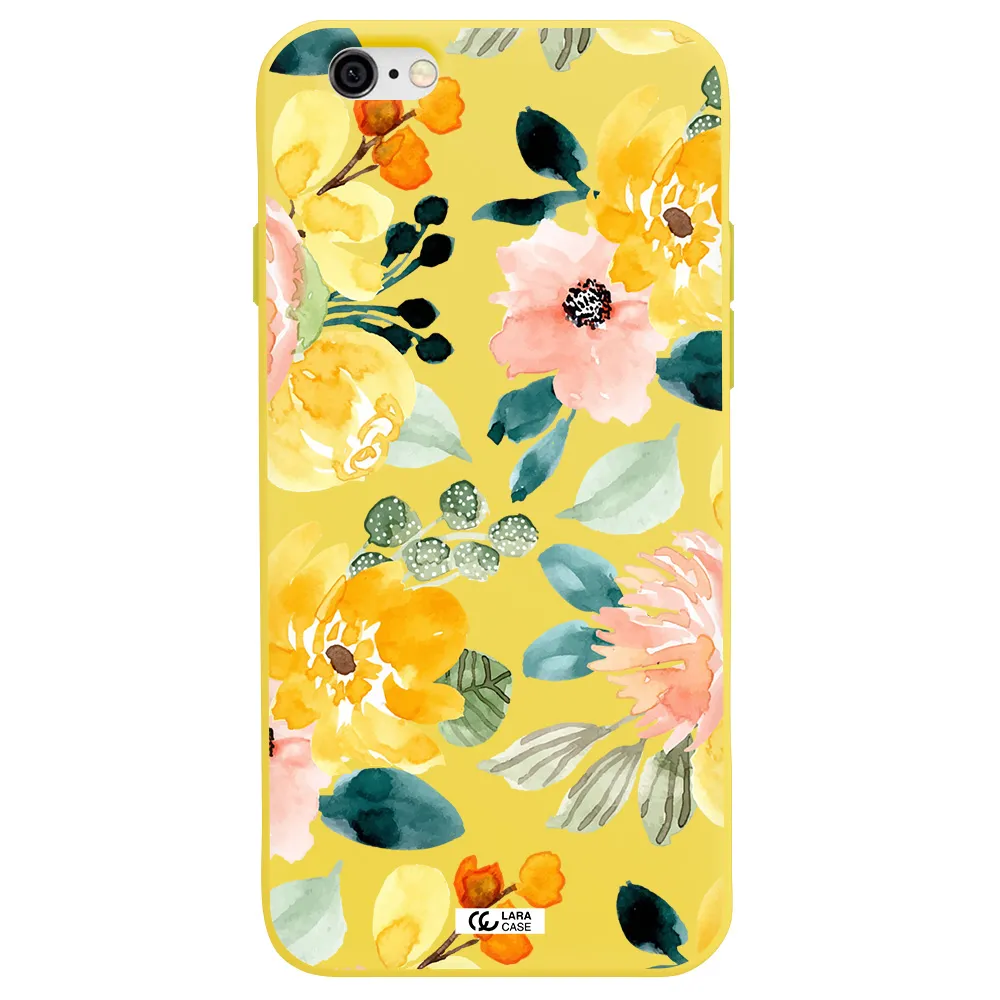 Watercolor Flowers Apple iPhone 6 Silicone canary yellow Case