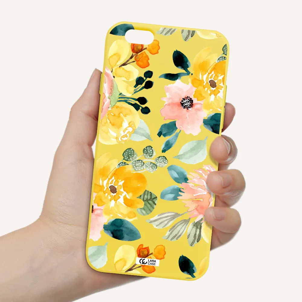 Watercolor Flowers Apple iPhone 6 Silicone canary yellow Case