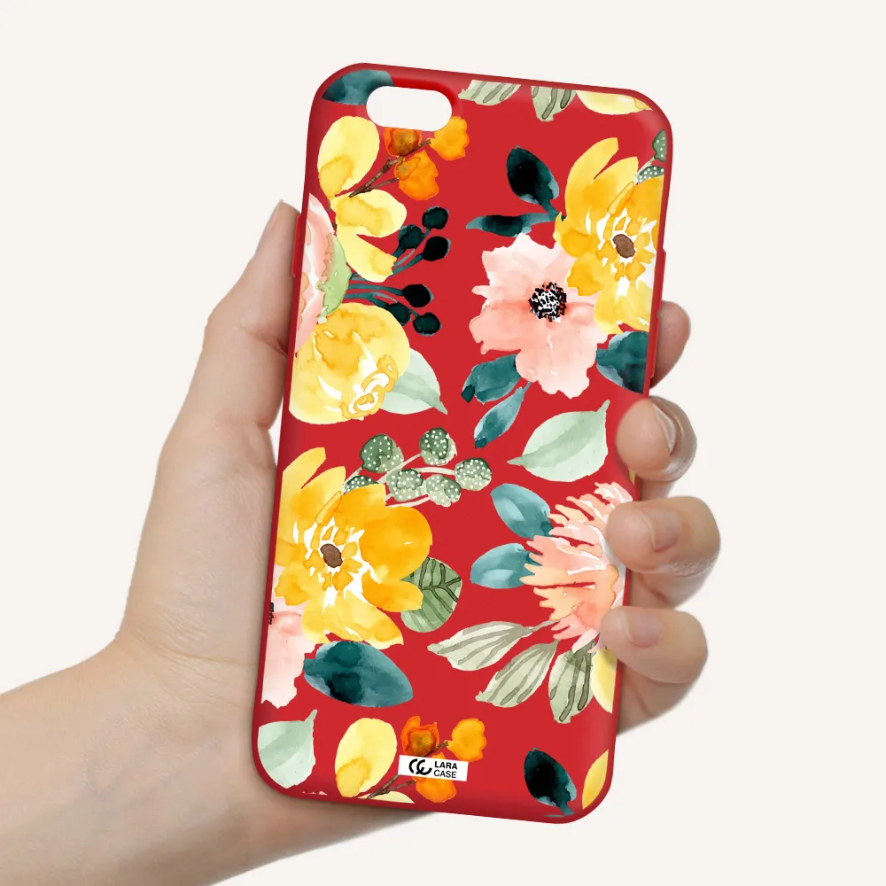 Watercolor Flowers Apple iPhone 6 Silicone Imperial Red Case