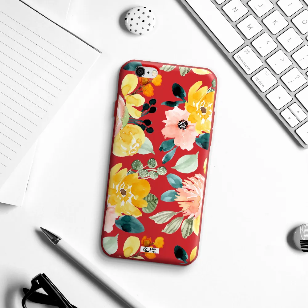 Watercolor Flowers Apple iPhone 6 Silicone Imperial Red Case