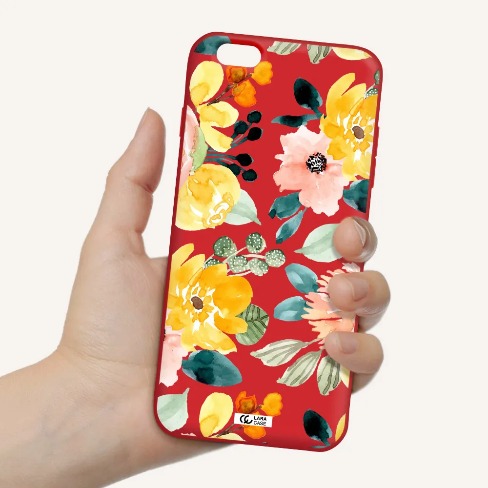 Watercolor Flowers Apple iPhone 6S Silicone Imperial Red Case