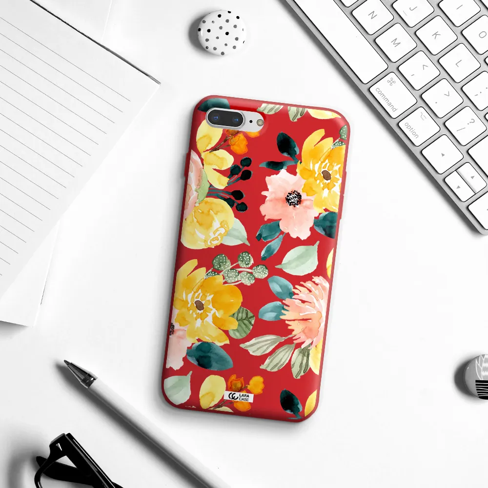 Watercolor Flowers Apple iPhone 7 plus Silicone Imperial Red Case